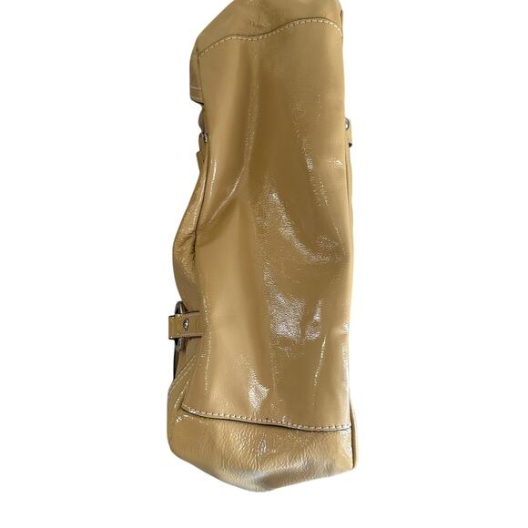 Coach Gallery Patent Leather Tote Bag Tan Camel 10380 Purple Lining - Picture 7 of 15